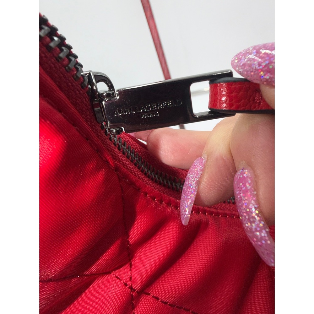 Karl Lagerfeld Paris Crimson Red Quilted Nylon Hobo Bag LH4CE6DS - Picture 5 of 16